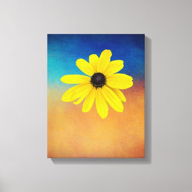 Skämmande gult blomfotokollage med blått canvastryck (Framsida)