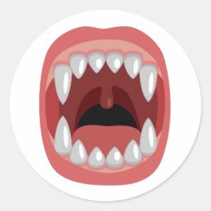 Skämmande mun med fangs. runt klistermärke