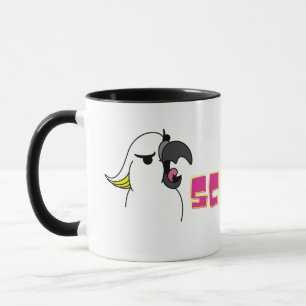 Skämmande parrot med Rosa text Mugg