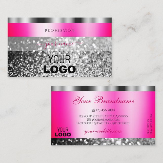Skämmande Rosa Silver mousserande Glitter med Logo Visitkort (Fram/baksida)