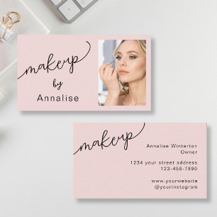 Skämros Rosa Svart Script Foto Makeup Namnskort Visitkort