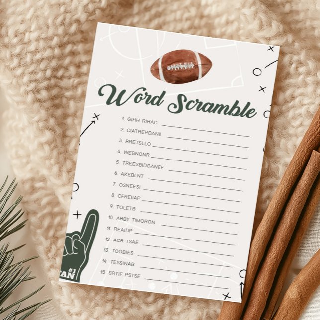 Skamspel för babyskor i Ord (Football Sports Baby Shower Word Scramble Game)