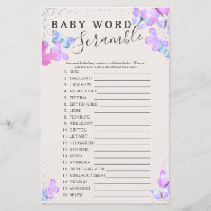 Skamspel för fjäril Baby Shower Baby Ord