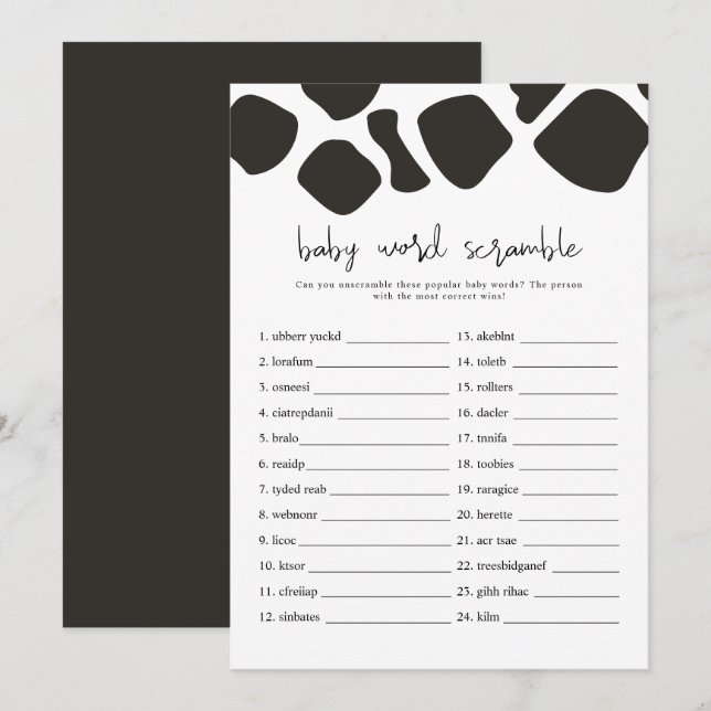 Skamspel i Baby i Ord i den moderna konturutskrift Inbjudningar (Fram/baksida)