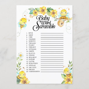 Skamspel i Ord på Bee Baby Shower Inbjudningar