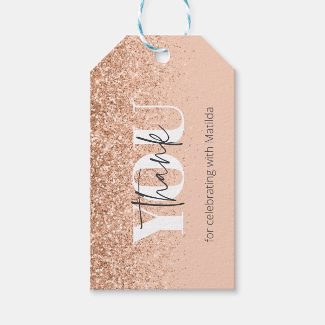 Skämt grått glitter, modernt tack party presentetikett (Framsidan)