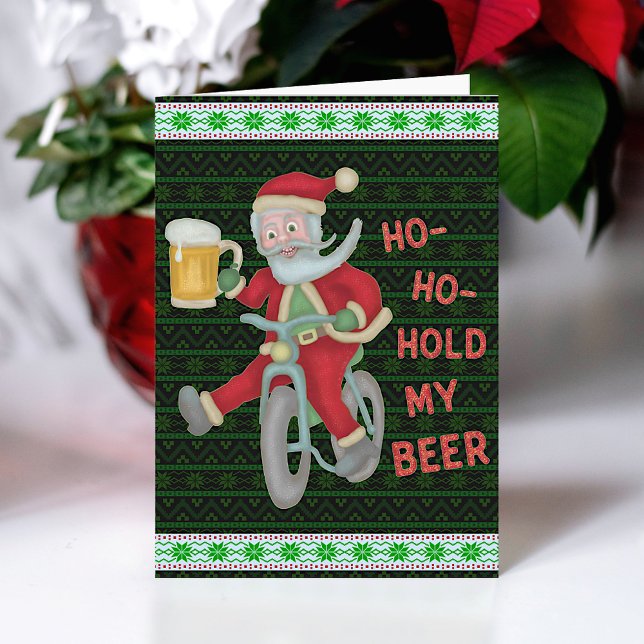 Skämt julklapp Jultomten håller mitt öl Humor Kort (Skapare uppladdad)