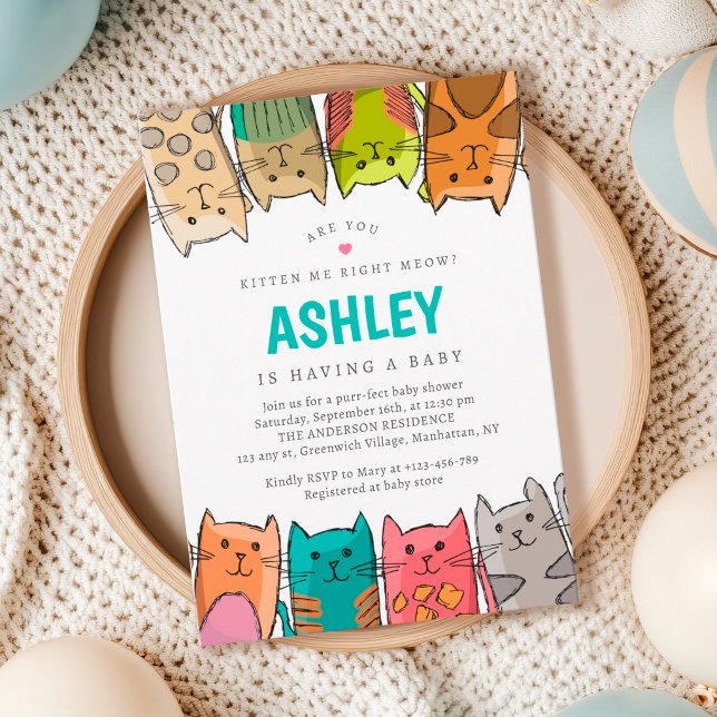 Skämtar du med mig nu Katter Babykalas Inbjudningar (Are you kitten me right meow Cats Baby Shower Invitation)