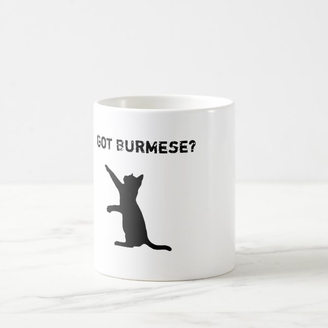 Skämtsam Burmese katt med "harburmesen?", Text Kaffemugg (Center)