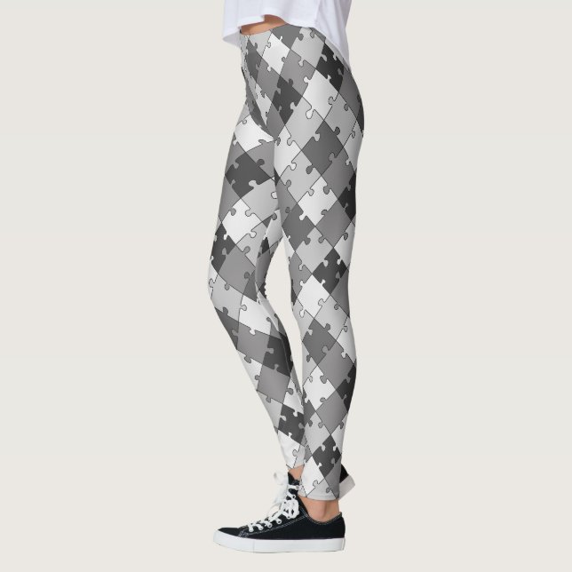 Skämtsam diagonal pusselgrått tonar leggings (Vänster)