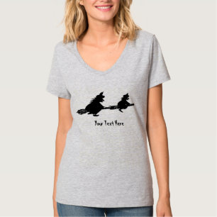 skämtsam häxa på broomsticks halloween t shirt