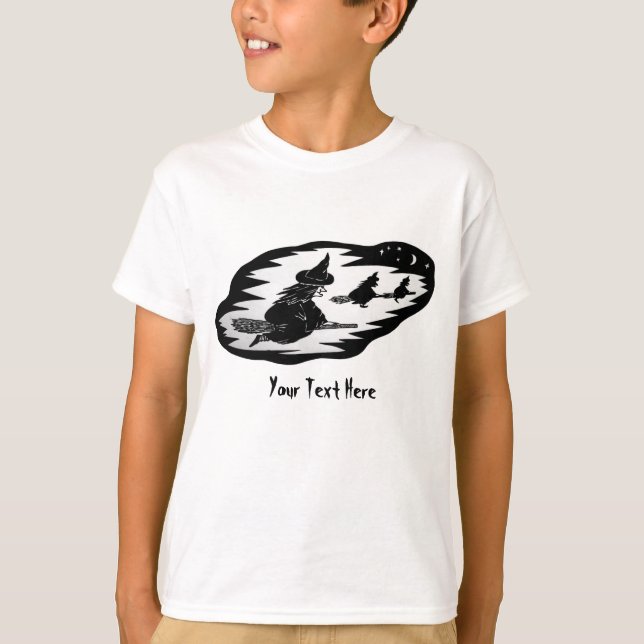 skämtsam häxa på broomsticks halloween tee (Framsida)