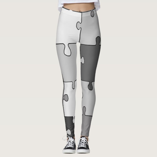 Skämtsam Jigsawgrått tonar pussel Leggings (Framsida)