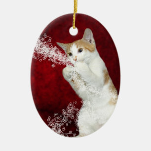 Skämtsam kattungejul julgransprydnad keramik