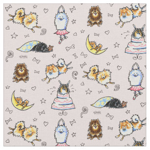 Skämtsamma Pomeranians rosor Tyg