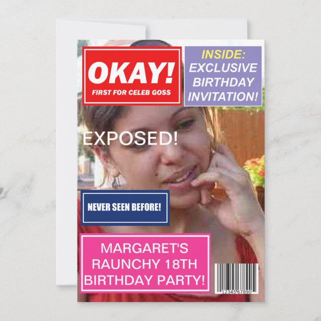 Skämttidning Kändisprat anpassad Födelsedagsinbjud Inbjudningar (Framsida)