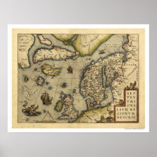 Skandanavien Karta av Ortelius 1570 Poster