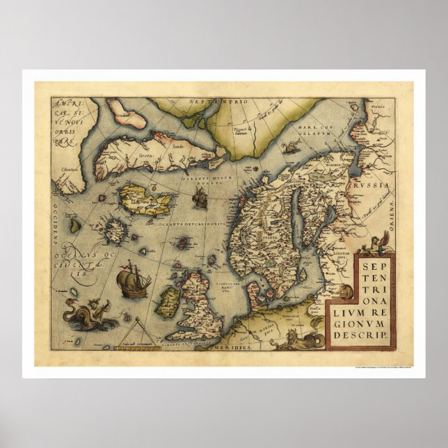 Skandanavien Karta av Ortelius 1570 Poster (Framsidan)