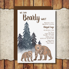 Skandi Bear Winter Neutralt Barly Wait Baby Shower Inbjudningar