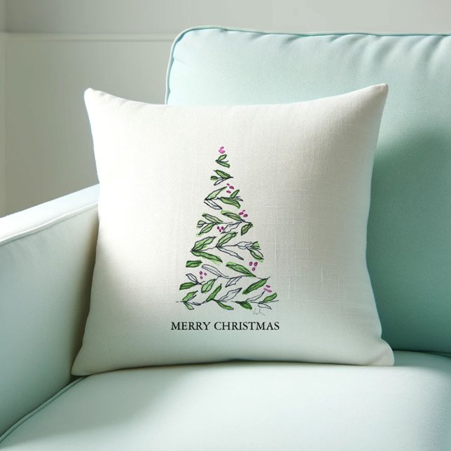 Skandi Juldekorationer unikt Kudde (Scandi Christmas decor features a minimal modern tree art by Victoria Grigaliunas)