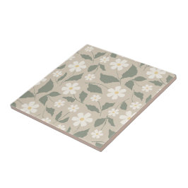 Skandi Modern Margrete Floral Mjuk Beige & Grön Kakelplatta