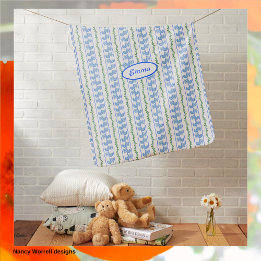 Skandi Nordic Blue Birds Rand Red Gula blommor Bebisfilt