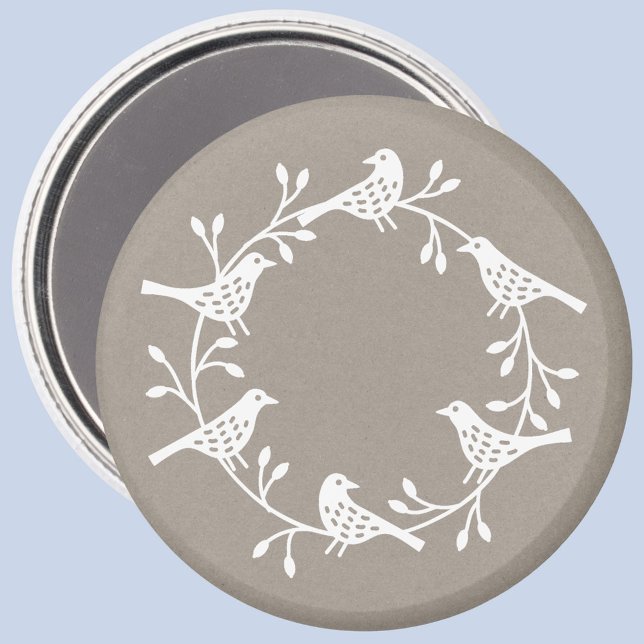 Skandi Utandning av fåglar och Rosehips Magnet (White Scandinavian bird wreath festive magnet)