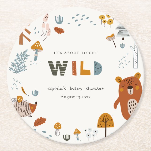 Skandi Vild Tropical Woodland Animals Baby Shower Underlägg Papper Rund (Framsidan)