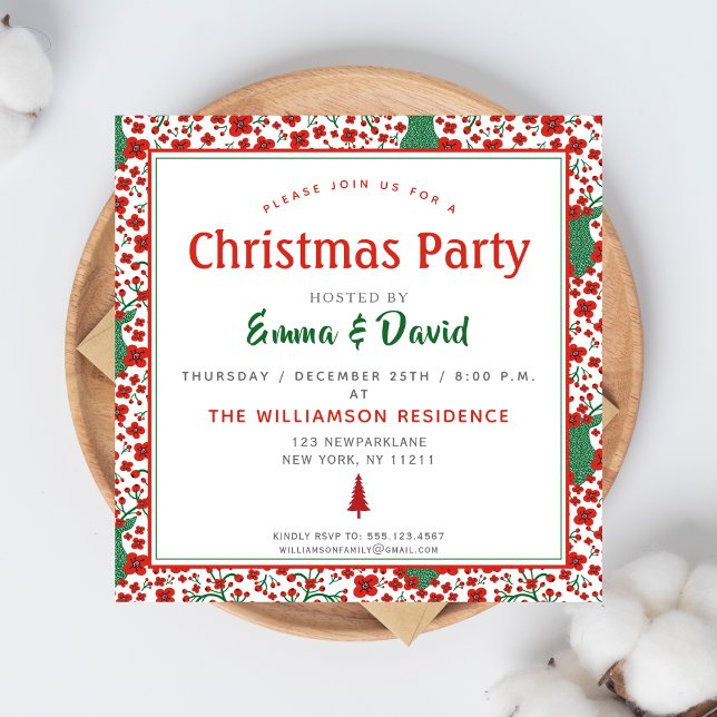 Skandinavian Blommigt Folkart Mönster jul Inbjudningar (Skapare uppladdad)