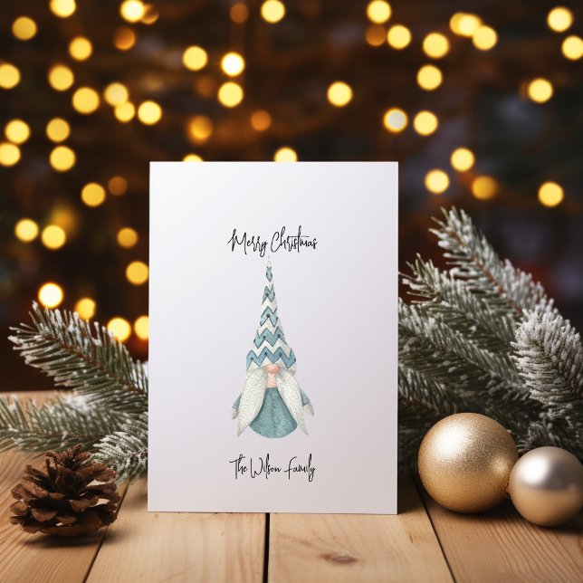 Skandinavian Blue Dam Gnome God jul Julkort (Merry Christmas Scandinavian Blue Lady Gnom Holiday Card)