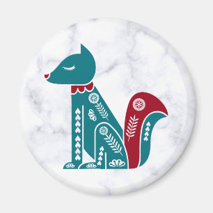 Skandinavian Blue Red Helgdag Squirrel på Marble Magnet