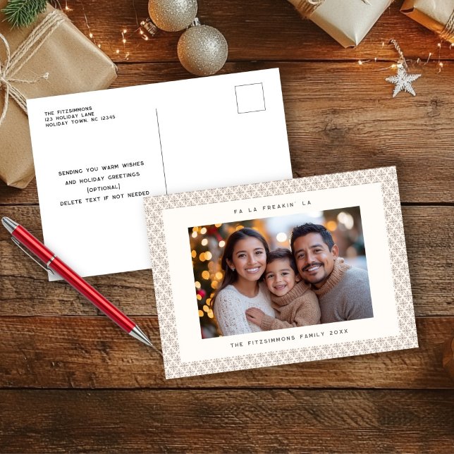 Skandinavian Brown & White Photo Helgdag Postcard Helg Vykort (Neutral Snowflake Modern Christmas Postcard brown)