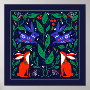 Skandinavian Bunny Blomsterträdgård Poster