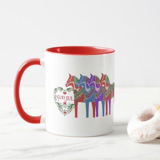Skandinavian Dala Horse God Jul jul Mugg (Med munk)
