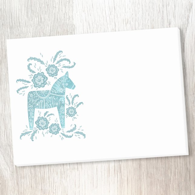 Skandinavian Dala Horse Teal Post-it Notes (Teal green and white Swedish Dala horse folk art post it note)