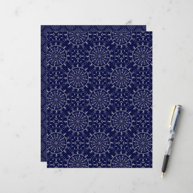 Skandinavian Ditsy Winter Navy & Guld Diamond Tile (Fram/Back In Situ)