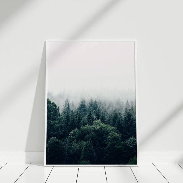 Skandinavian Foggy Gräs Forest Poster (Scandinavian Foggy Pine Forest Poster in a white frame.)