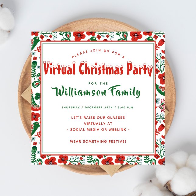 Skandinavian Folkart Skriv ut Virtuell jul Party Inbjudningar (Skapare uppladdad)