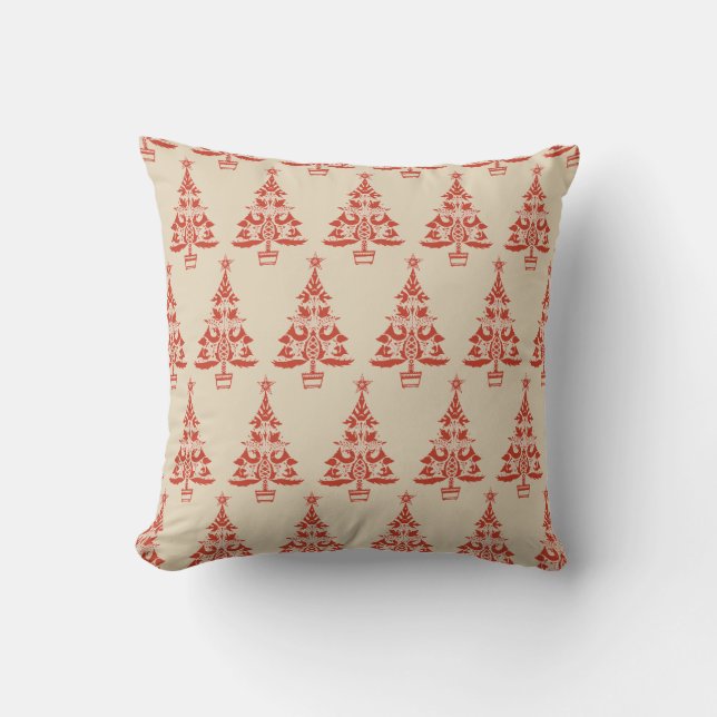 Skandinavian Julgran Red Beige Pillow Kudde (Framsida)