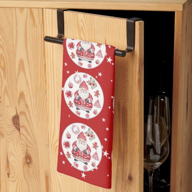 Skandinavian Jultomten Red Kökshandduk (Thirds Fold)