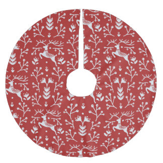 Skandinavian Red White Reindeer Blommigt jul Julgransmatta Borstad Polyester