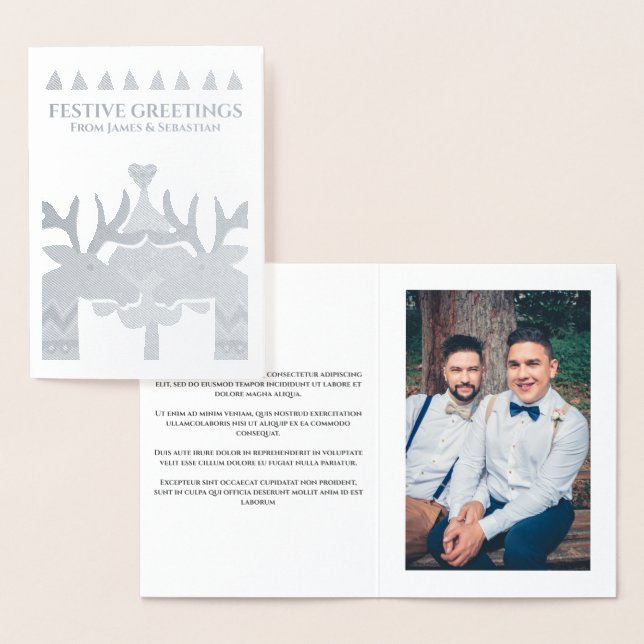 Skandinavian Reindeer Gay Personlig jul Folierat Kort (Display)