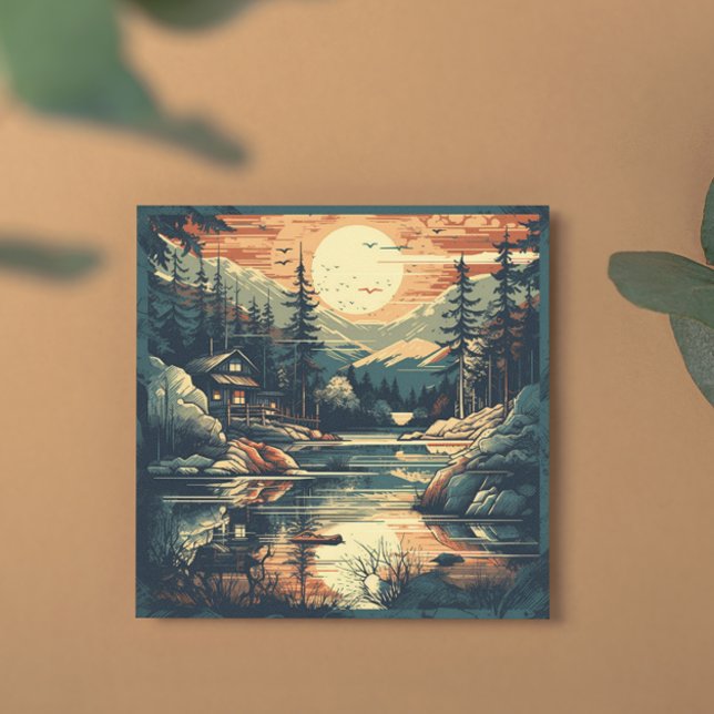 Skandinavian Retro Art Berghem Julkort (Skapare uppladdad)