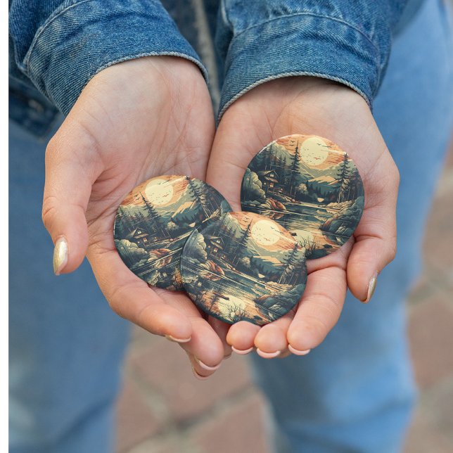 Skandinavian Retro Art Berghem Knapp (Skapare uppladdad)