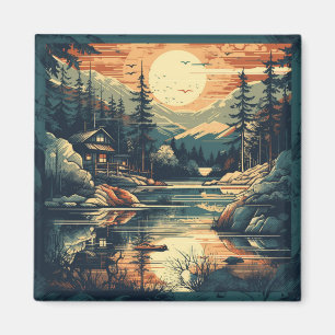 Skandinavian Retro Art Berghem Magnet