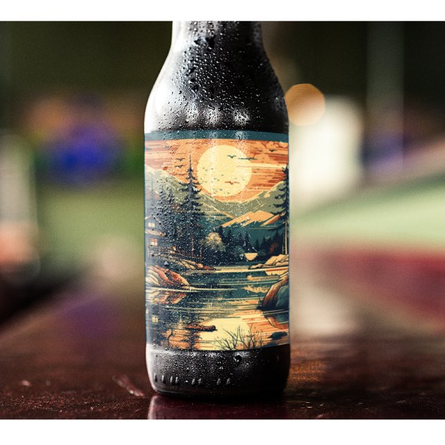 Skandinavian Retro Art Berghem Ölflaska Etikett (Skapare uppladdad)