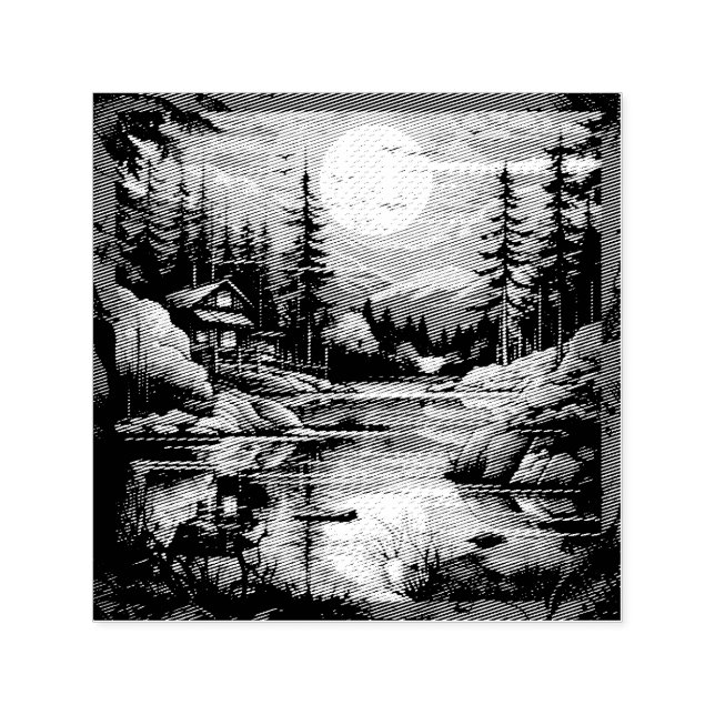 Skandinavian Retro Art Berghem Självfärgande Stämpel (Design)