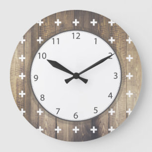 Skandinavian White Plus Signs Wooden Planks Stor Klocka