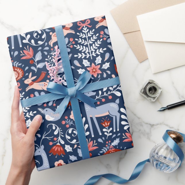 Skandinavian Woodland Animals jul Presentpapper (Gifting)