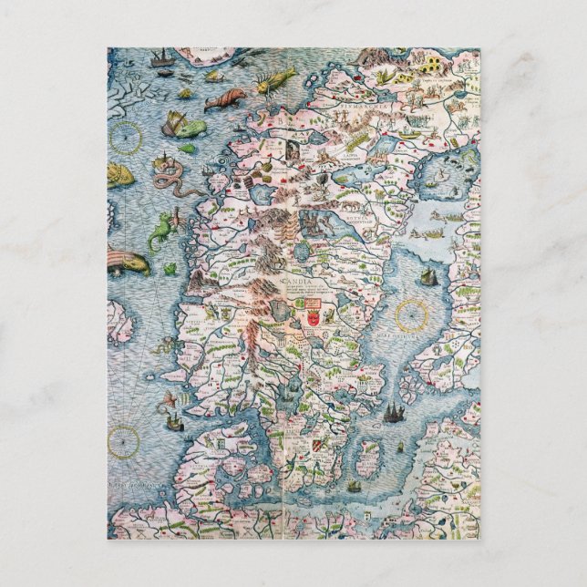 Skandinavien, detaljer från Carta Marina Vykort (Framsida)